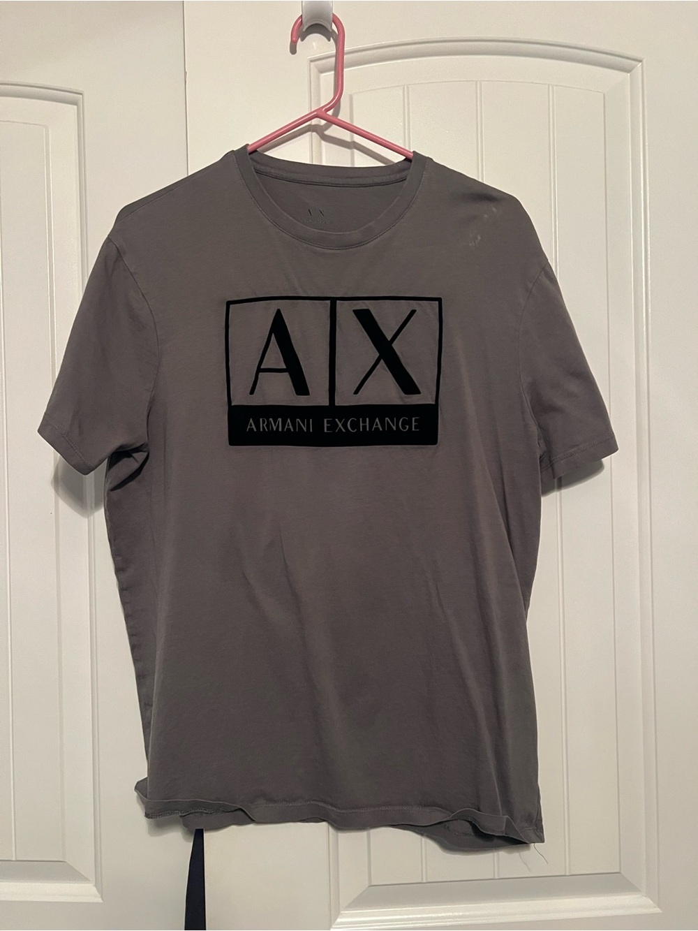 Armani Exchange Men's Gray Short-Sleeve AX Velvet Logo Tee